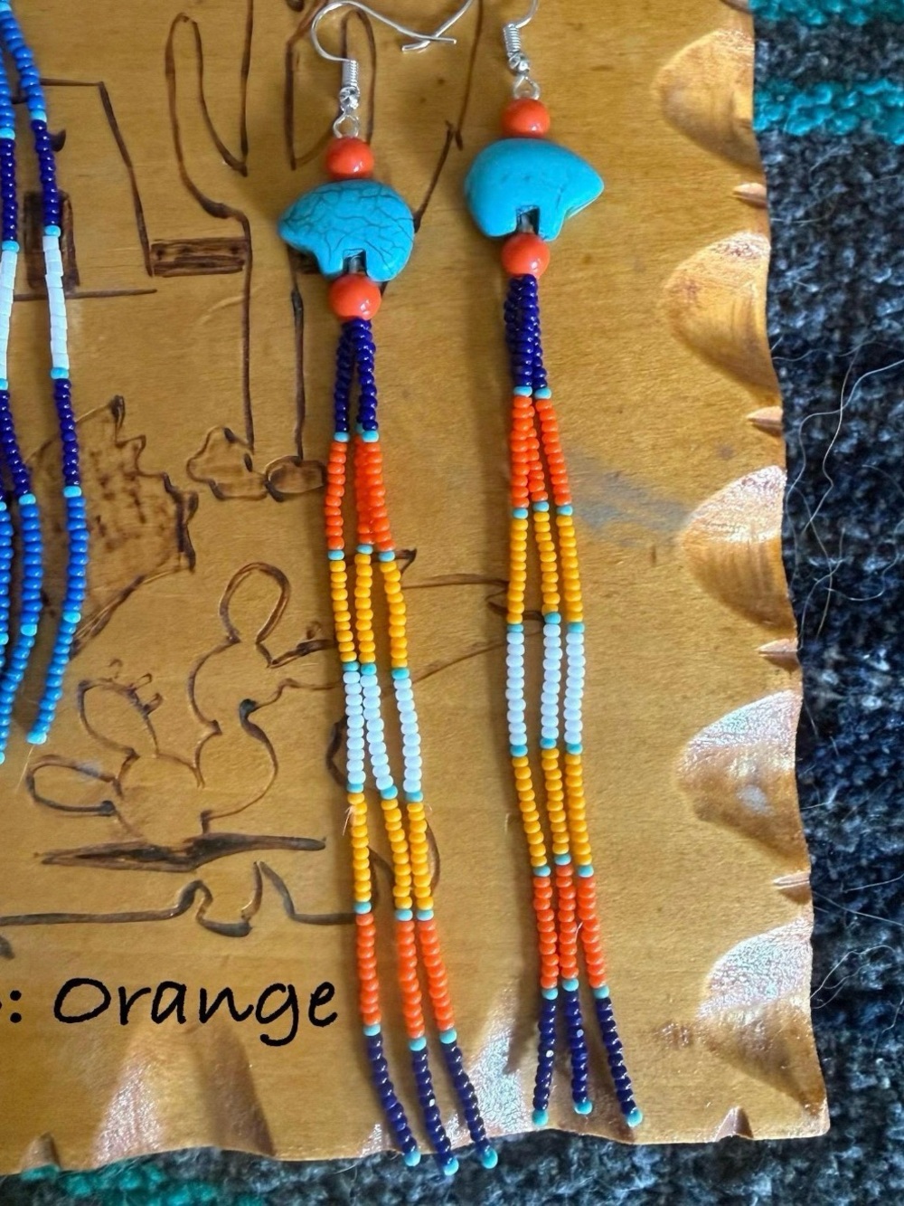 Handmade Beaded Zuni Bear Fringe Earrings|Native American - Picture 8 of 11